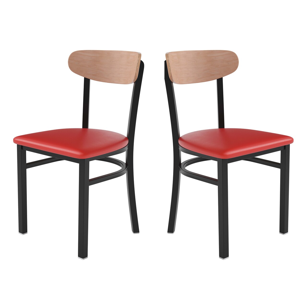 Emma and Oliver Yara Industrial Dining Chair with Rolled Steel Frame and Solid Wood Seat - 500 lbs. Static Weight Capacity